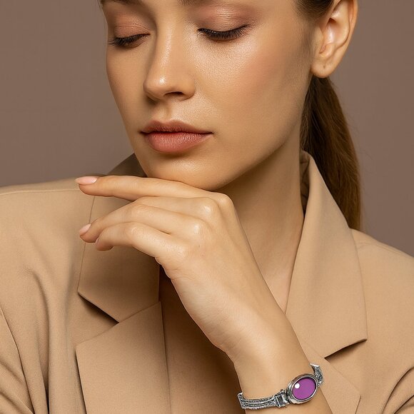 Purple Gemstone Silver Bracelet - Picture 5 of 5